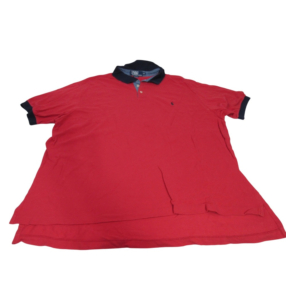 Polo Ralph Lauren Mens XXL Red Pique Polo Shirt Navy Blue Contrast Trim Classic